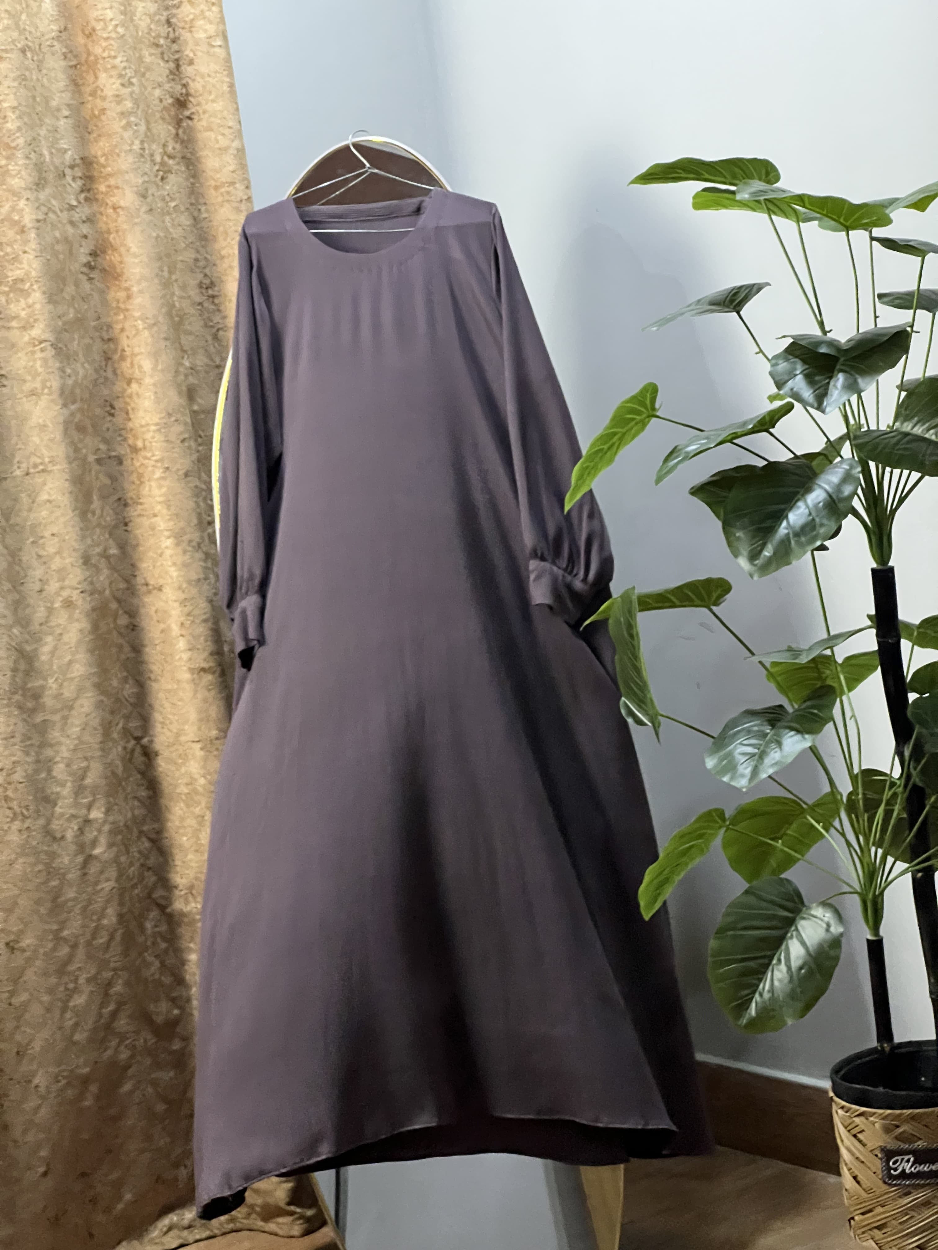 Slate Grey Gown Style Abaya Premium Zoom Nida Fabric view 3