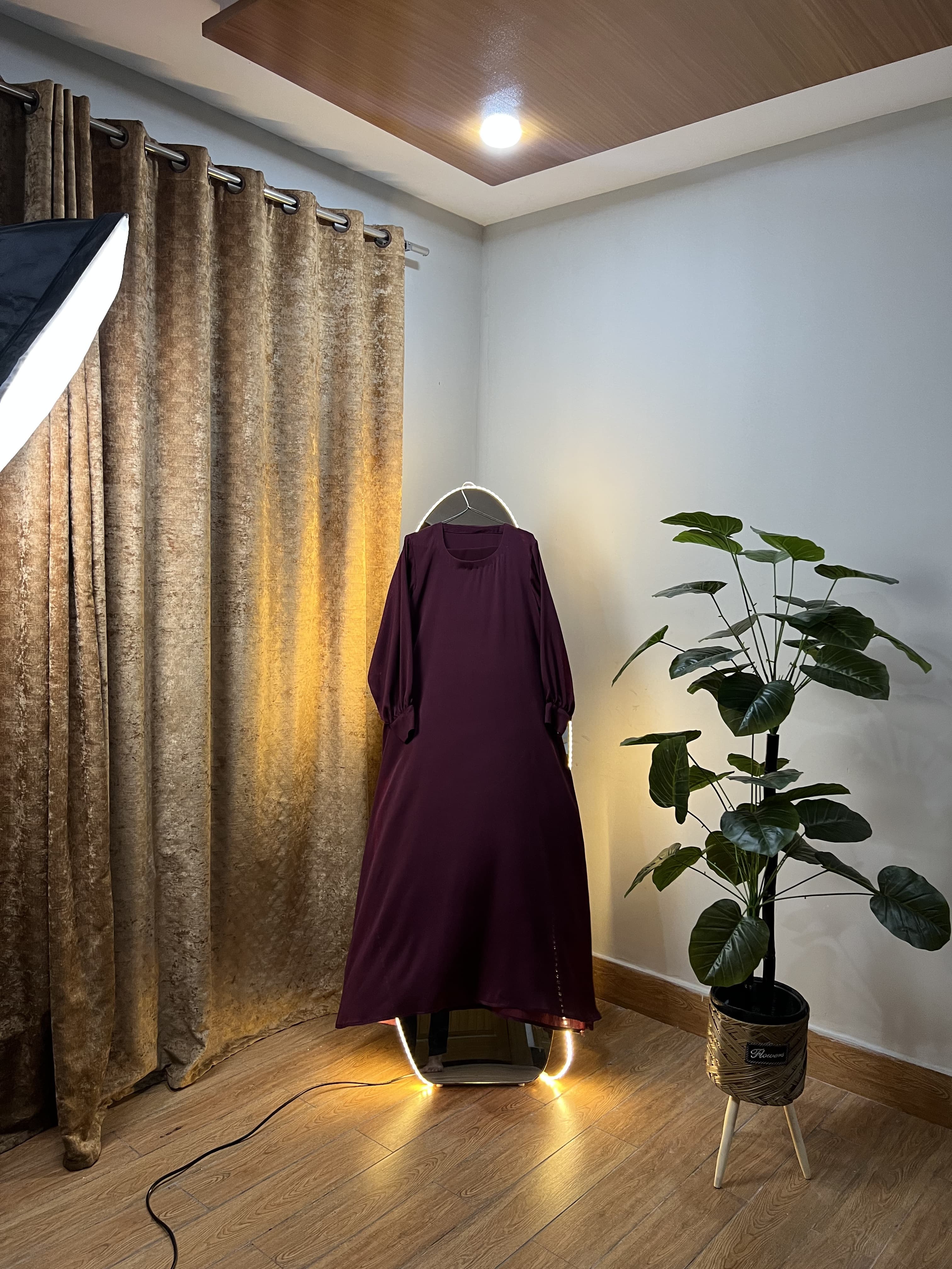 Maroon Gown Style Abaya Premium Zoom Nida Fabric view 3