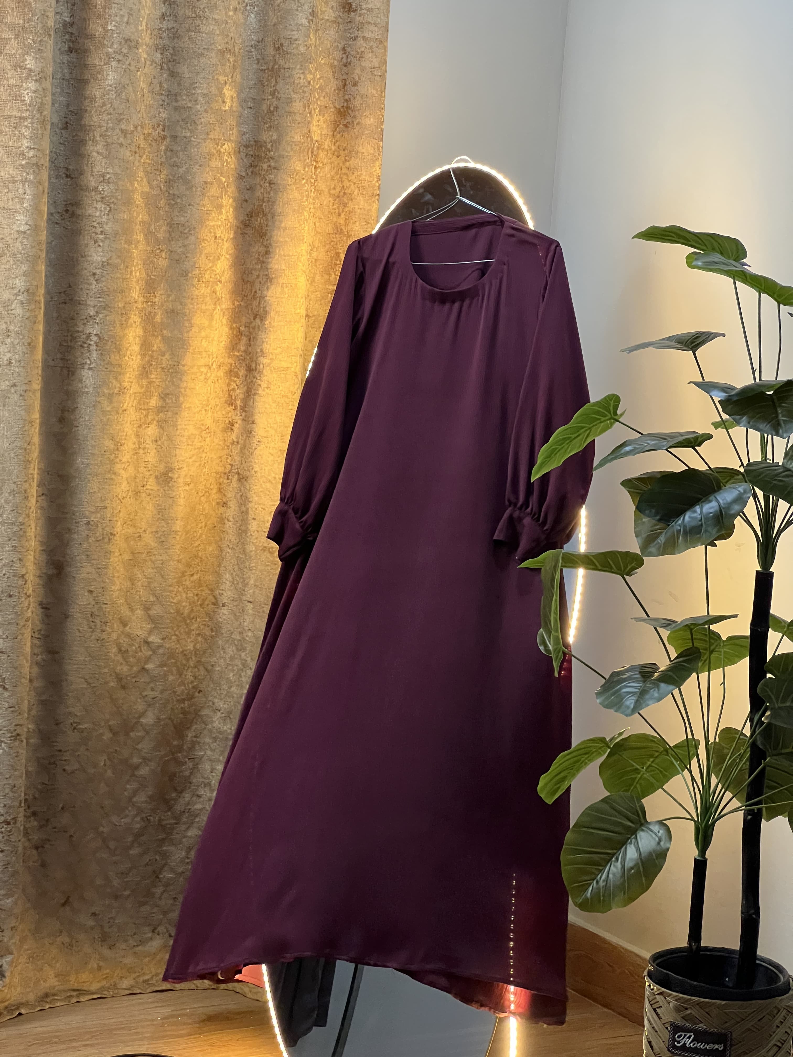 Maroon Gown Style Abaya Premium Zoom Nida Fabric view 5