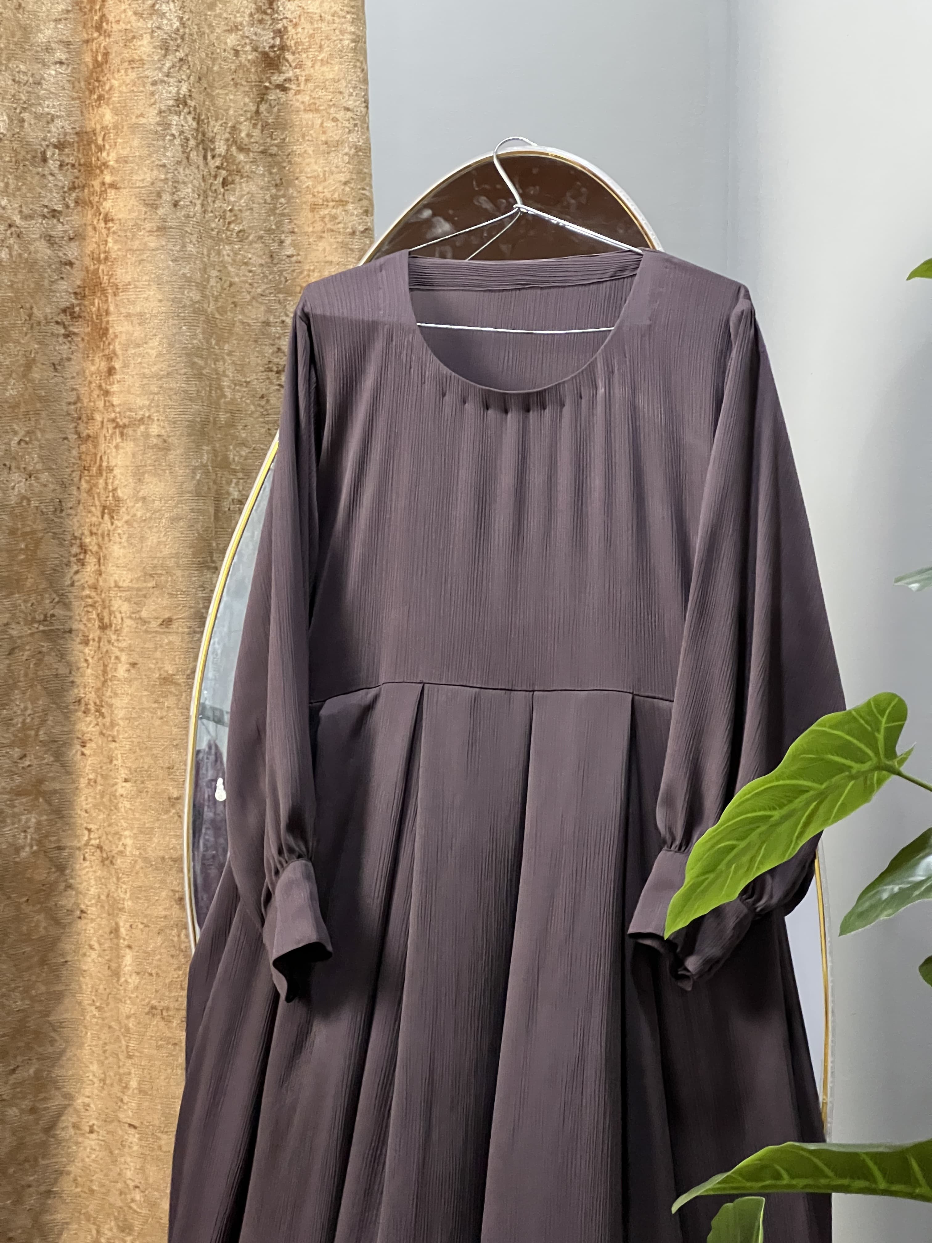Slate Grey Frock Style Abaya Premium Zoom Nida Fabric view 4