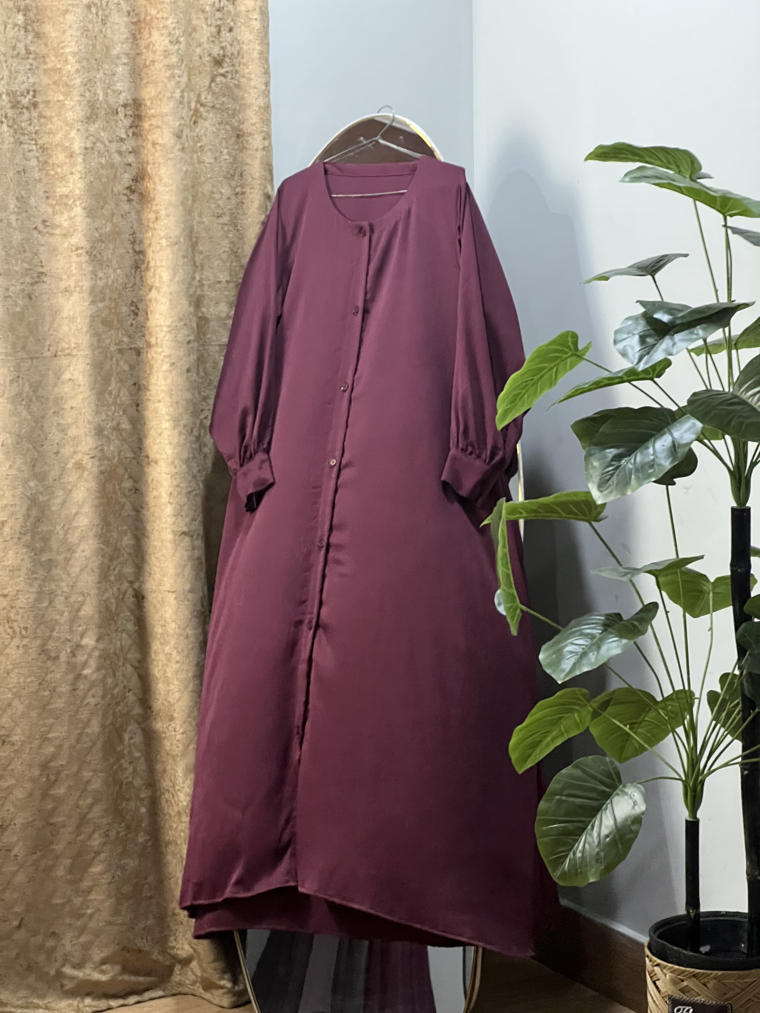 Maroon Gown Style Abaya Premium Zoom Nida Fabric view 4