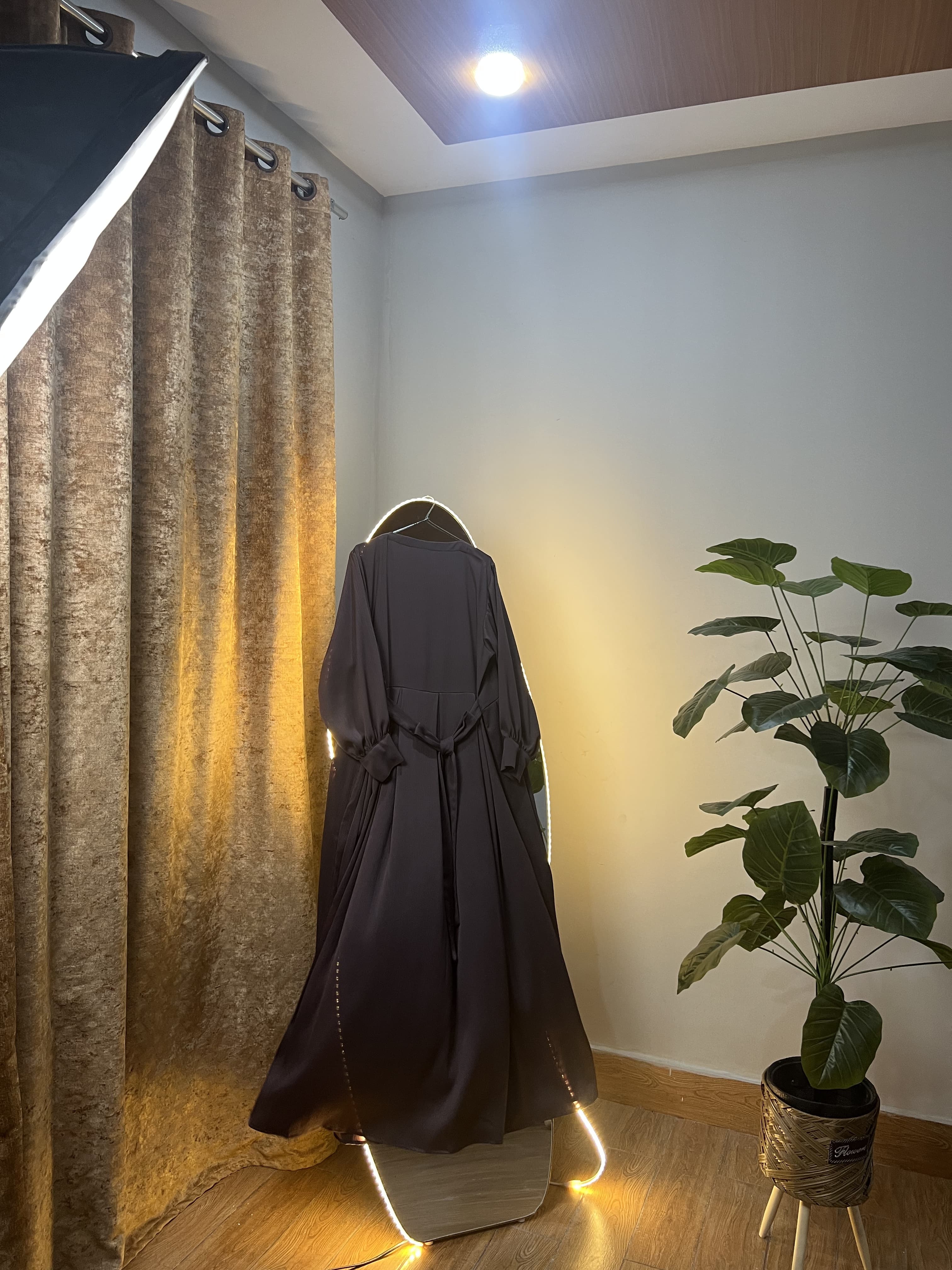Slate Grey Frock Style Abaya Premium Zoom Nida Fabric view 6