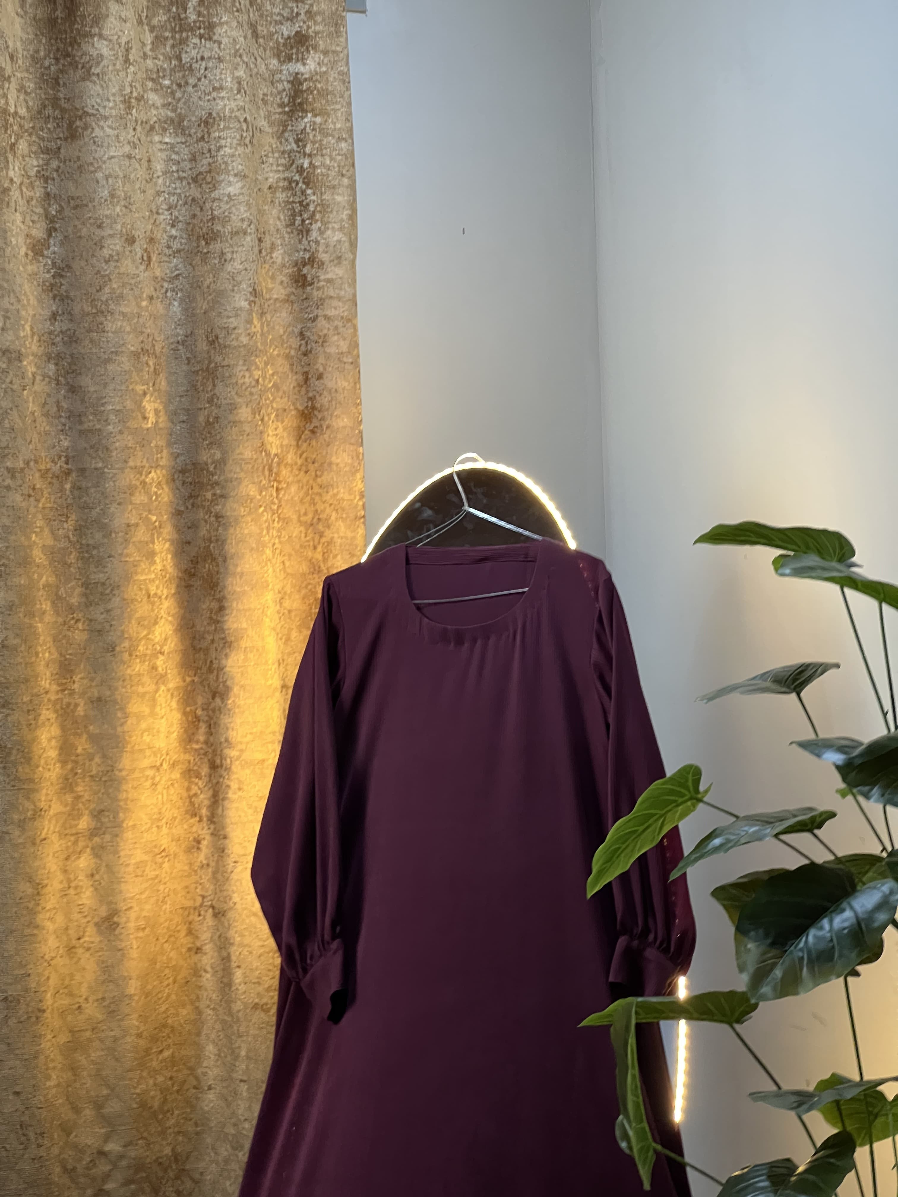 Maroon Gown Style Abaya Premium Zoom Nida Fabric view 2