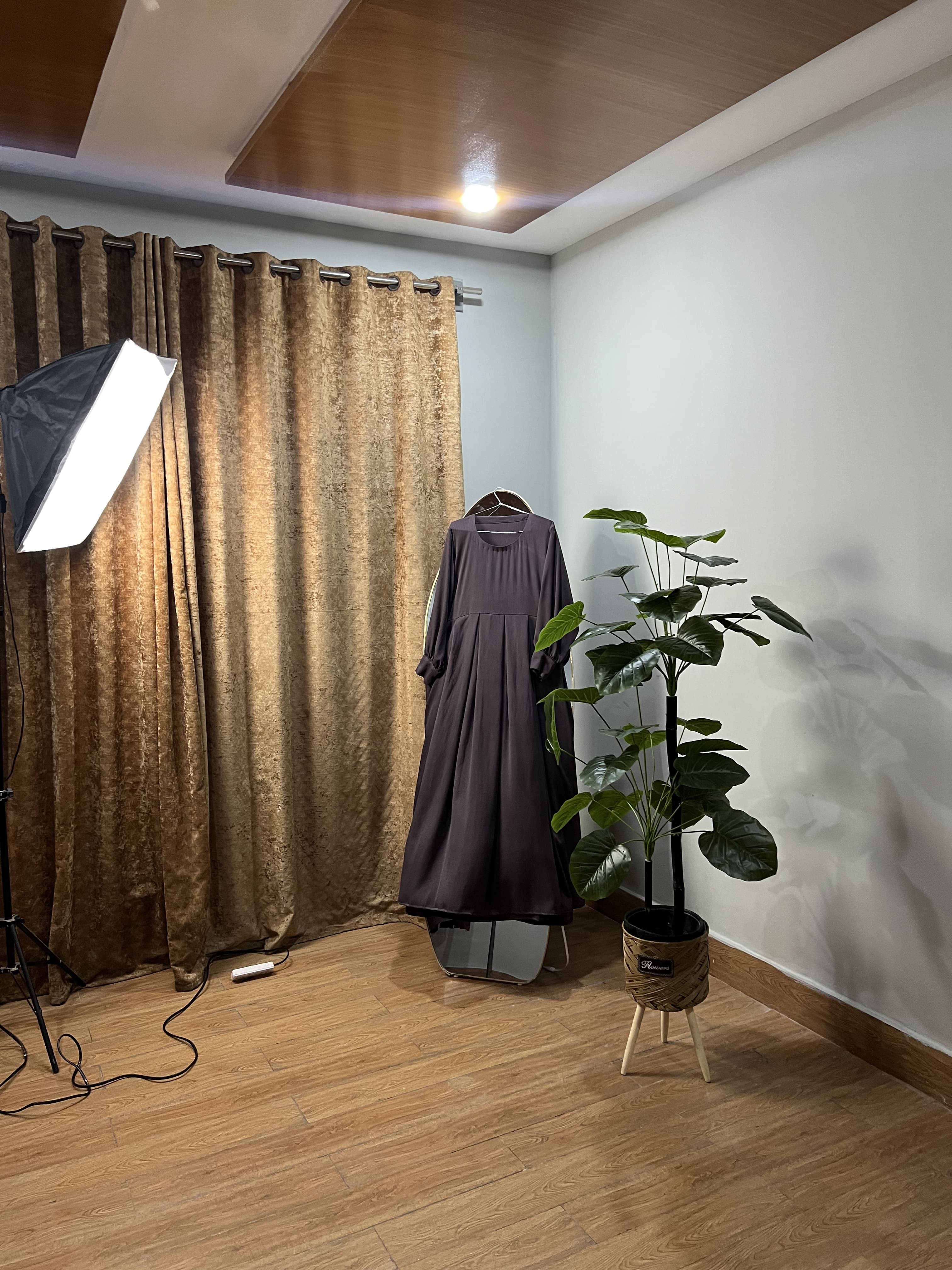 Slate Grey Frock Style Abaya Premium Zoom Nida Fabric view 2