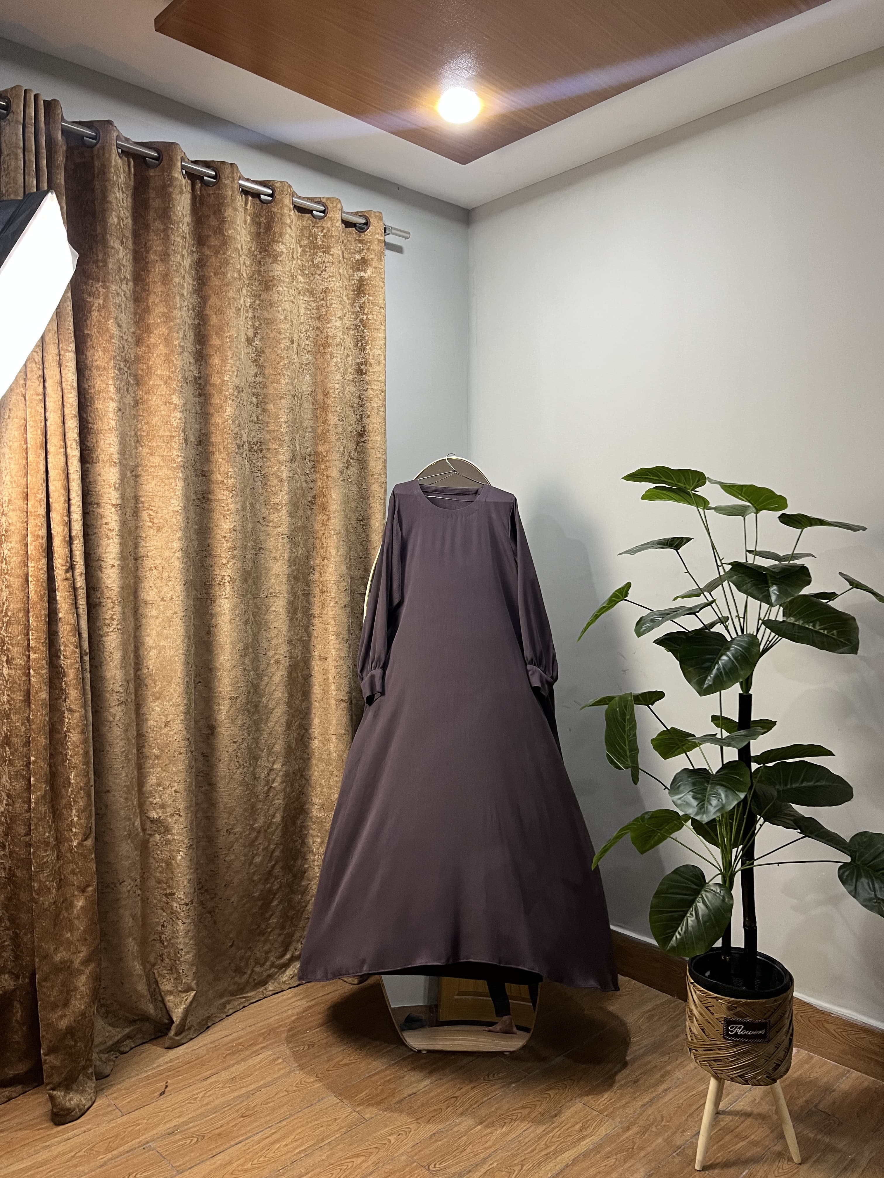 Slate Grey Gown Style Abaya Premium Zoom Nida Fabric view 5