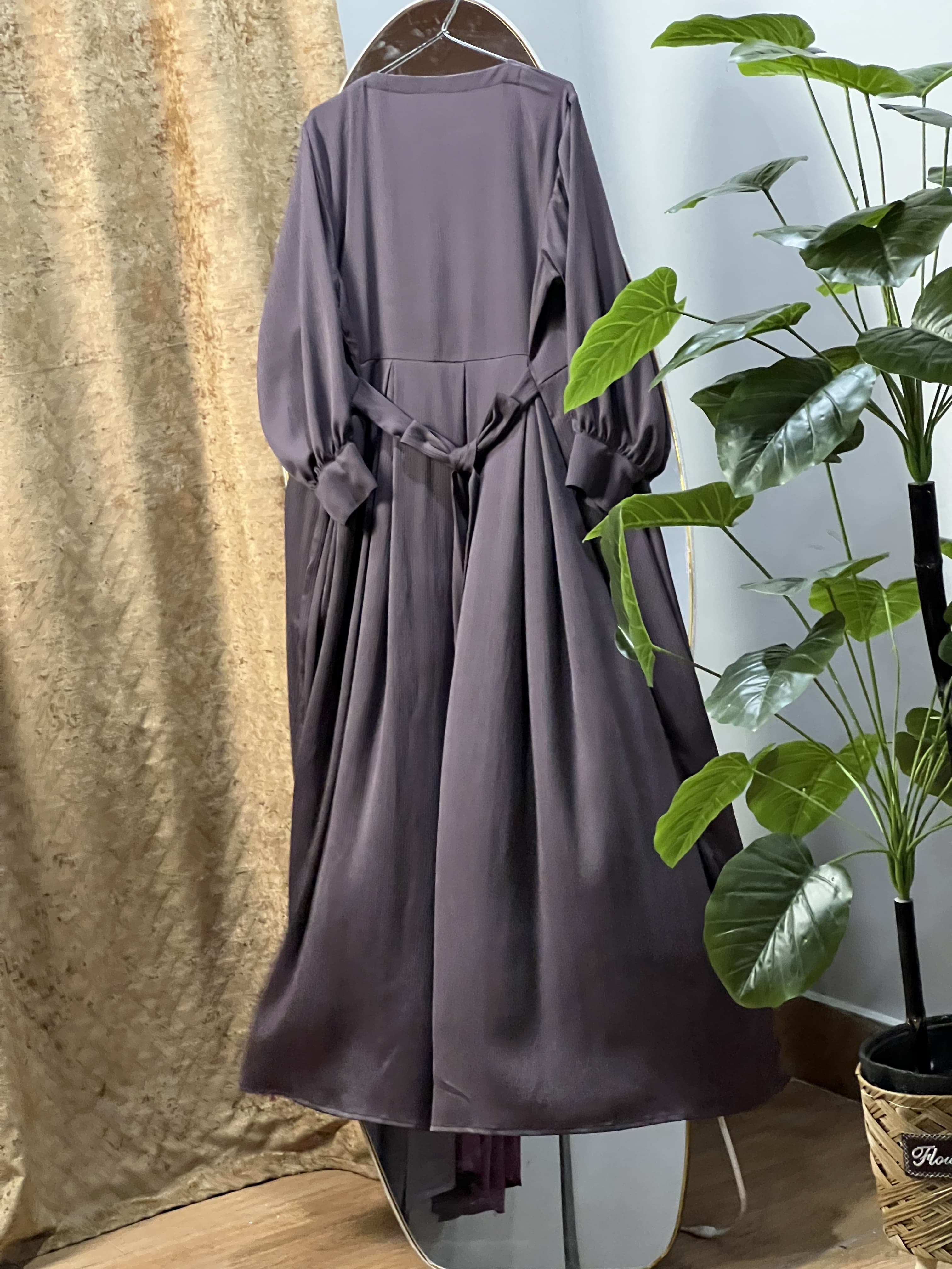 Slate Grey Frock Style Abaya Premium Zoom Nida Fabric view 3