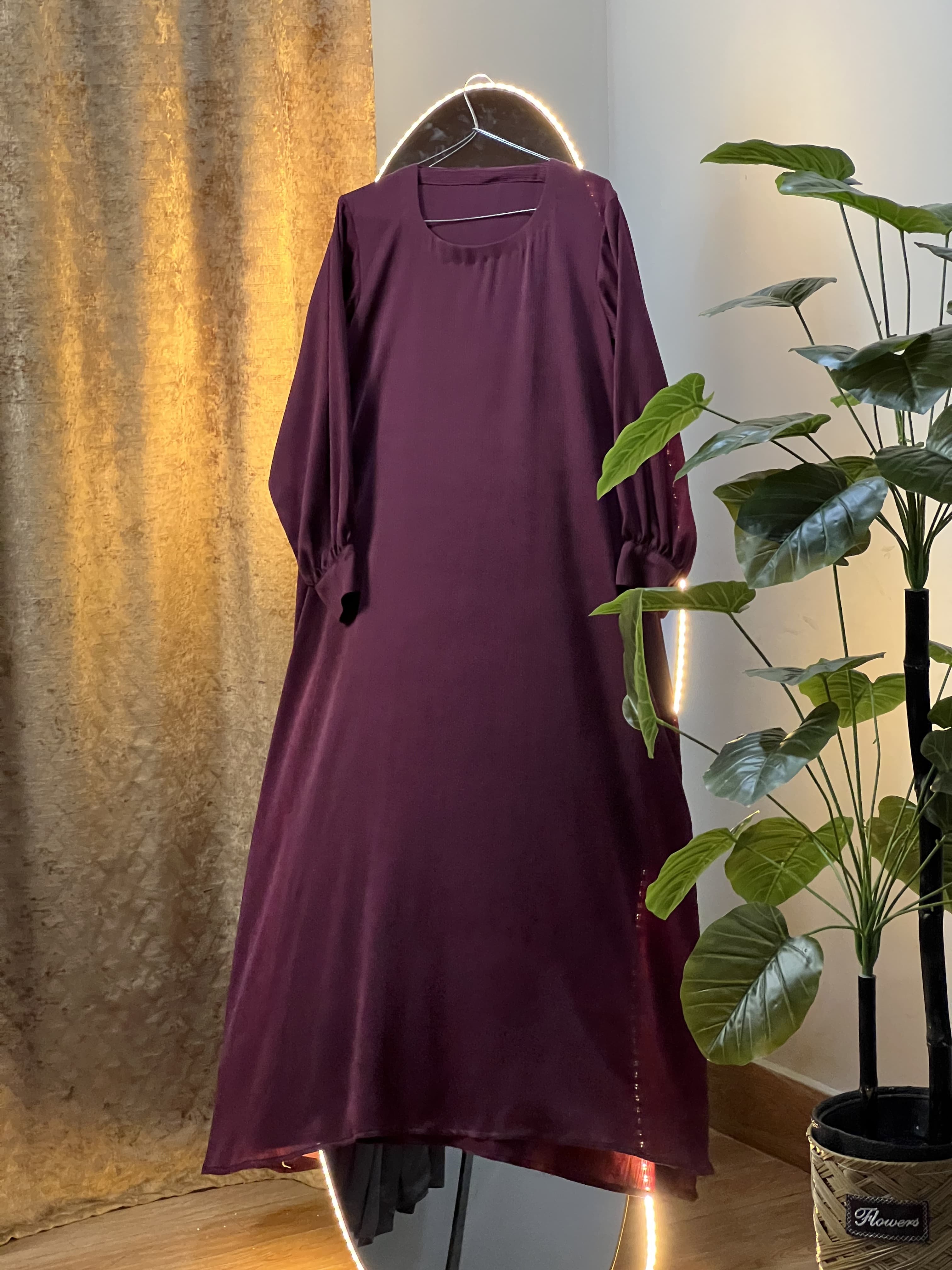 Maroon Gown Style Abaya Premium Zoom Nida Fabric view 7